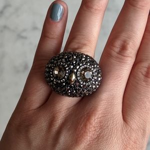 Fossil Owl Ring Gunmetal size 7.5